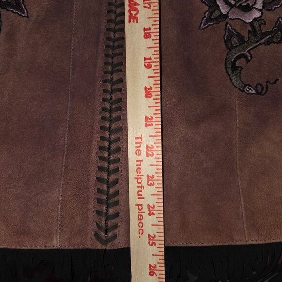Double D Ranch Brown Suede Embroidered  Leather Fringe Jacket Woman's Size XL - Picture 8 of 9